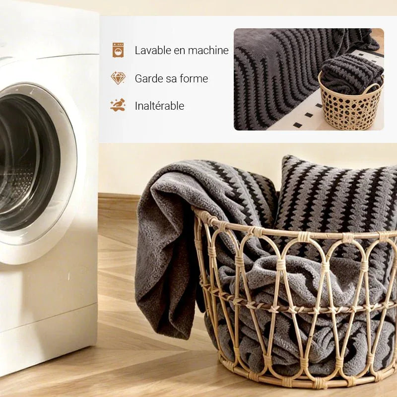 Couvre - canapé en peluche - Couverture extra épaisse et antidérapante avec bords élastiques pour l'automne et l'hiver - Rondor