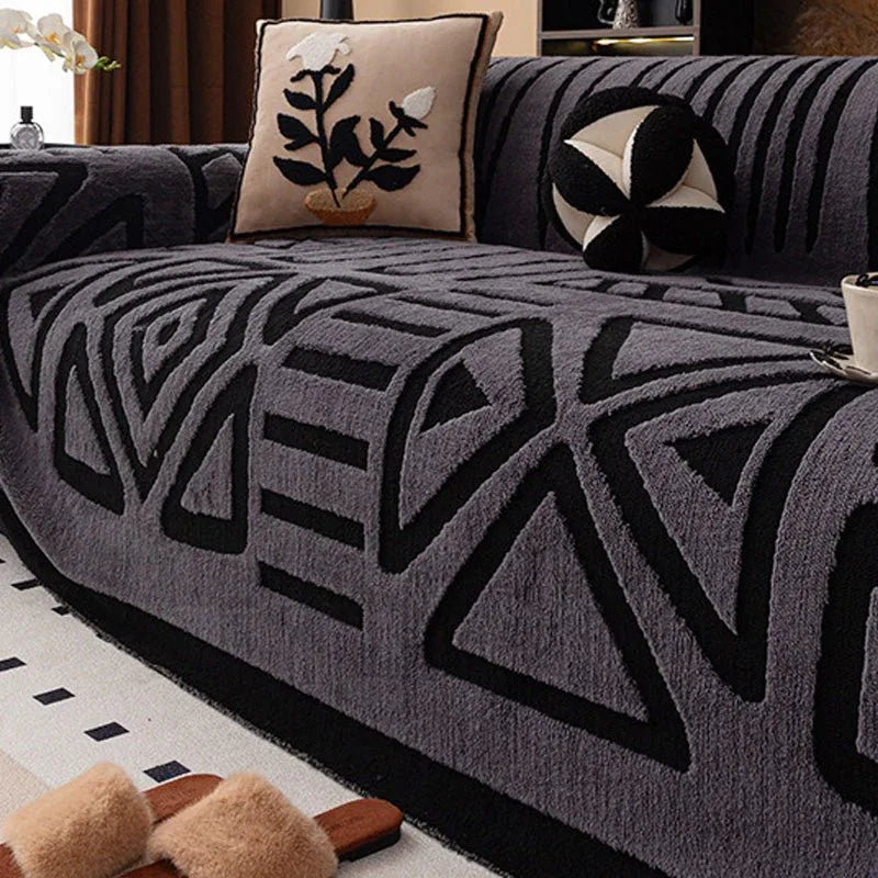 Couvre - canapé en peluche - Couverture extra épaisse et antidérapante avec bords élastiques pour l'automne et l'hiver - Rondor