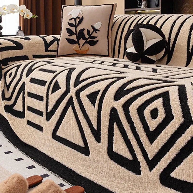 Couvre - canapé en peluche - Couverture extra épaisse et antidérapante avec bords élastiques pour l'automne et l'hiver - Rondor