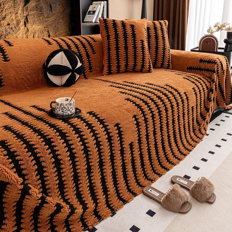 Couvre - canapé en peluche - Couverture extra épaisse et antidérapante avec bords élastiques pour l'automne et l'hiver - Rondor