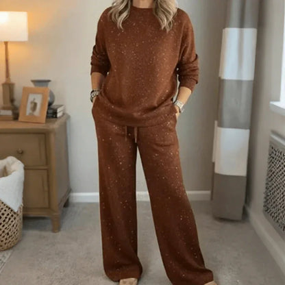 Ensemble 2 pièces pour femme comprenant un pull à paillettes et un pantalon - Rondor