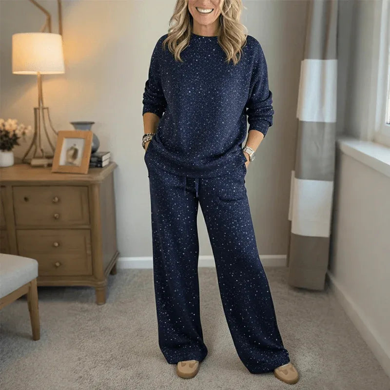 Ensemble 2 pièces pour femme comprenant un pull à paillettes et un pantalon - Rondor