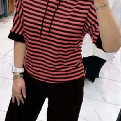 Ensemble Femme Rayé avec Capuche et Pantalon Fluide – Confort Chic du Quotidien - Rondor