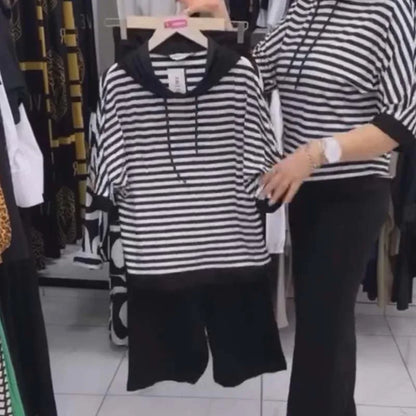 Ensemble Femme Rayé avec Capuche et Pantalon Fluide – Confort Chic du Quotidien - Rondor