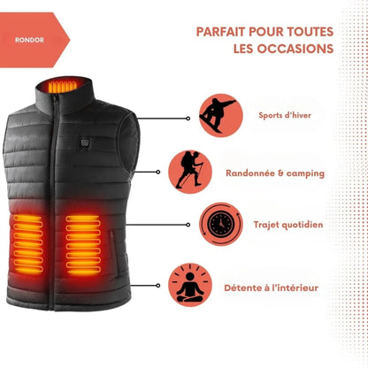 Gilet Chauffant Unisexe | Léger, Déperlant & Chaleur Réglable sur 3 Niveaux - Rondor