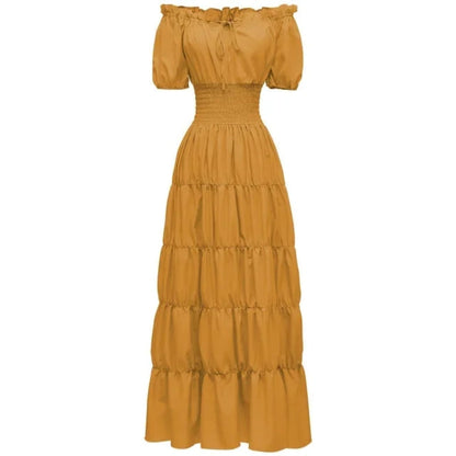 Halloween Women's Summer Boho Maxi Dress with Off-the-Shoulder Design and Ruched Waist for Parties