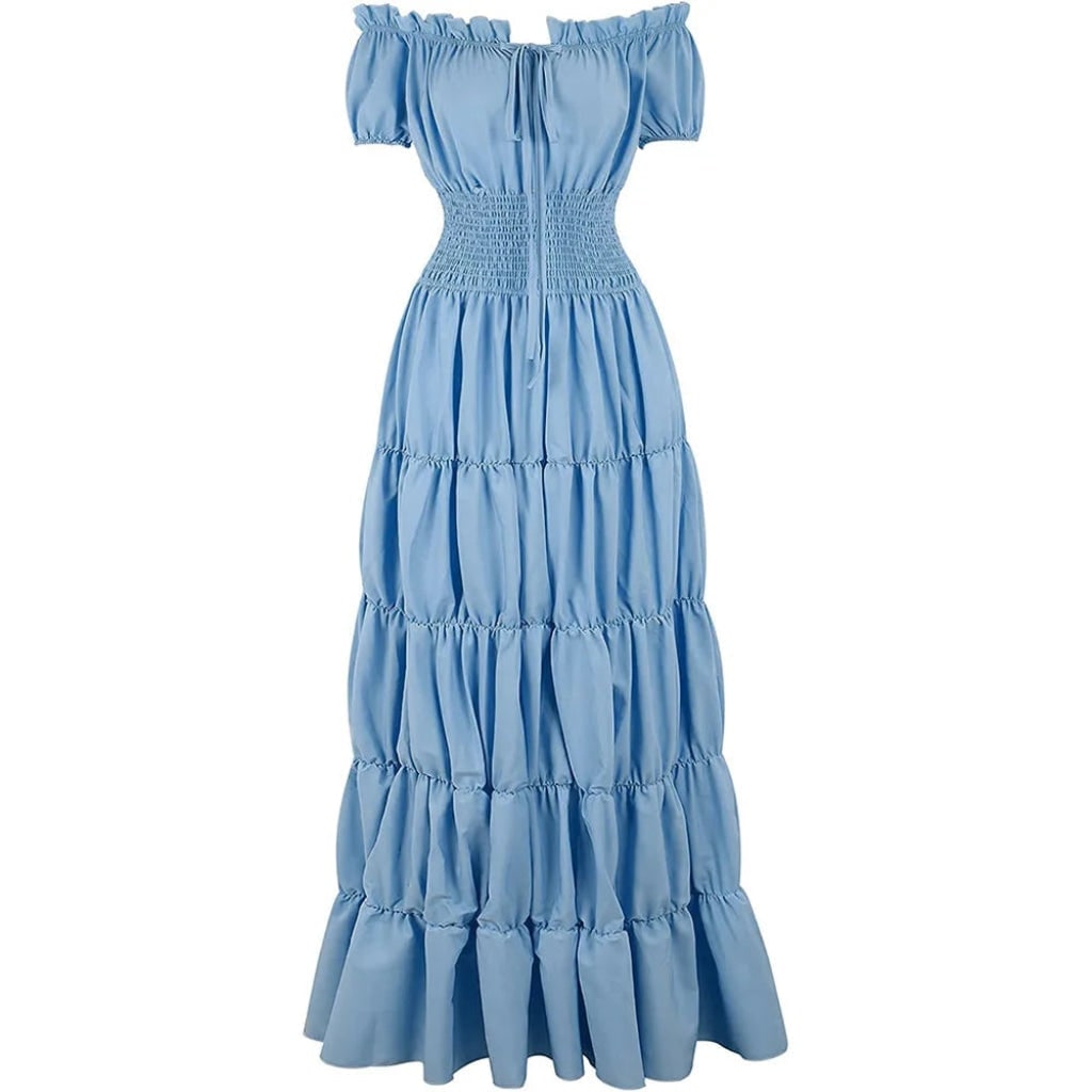 Halloween Women's Summer Boho Maxi Dress with Off-the-Shoulder Design and Ruched Waist for Parties
