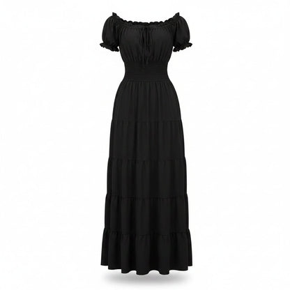 Halloween Women's Summer Boho Maxi Dress with Off-the-Shoulder Design and Ruched Waist for Parties