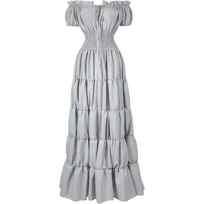 Halloween Women's Summer Boho Maxi Dress with Off-the-Shoulder Design and Ruched Waist for Parties