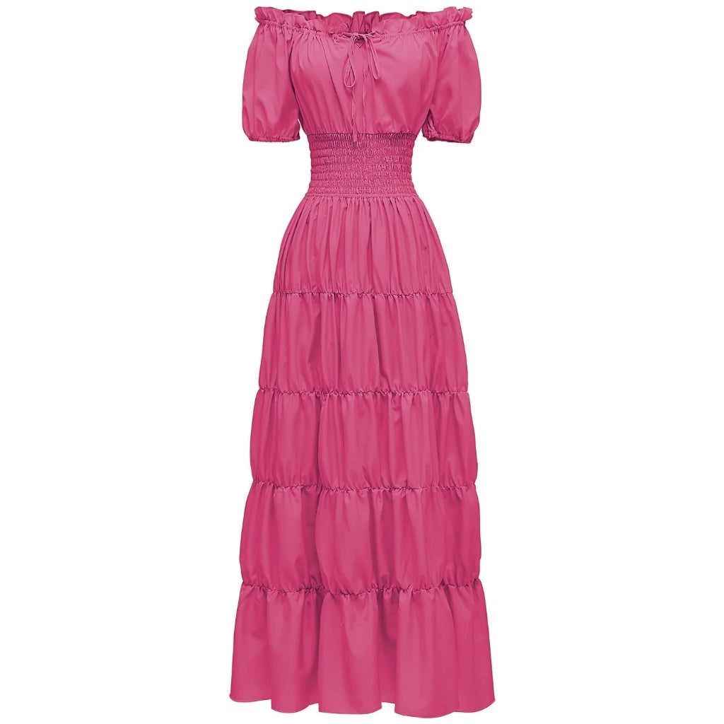 Halloween Women's Summer Boho Maxi Dress with Off-the-Shoulder Design and Ruched Waist for Parties