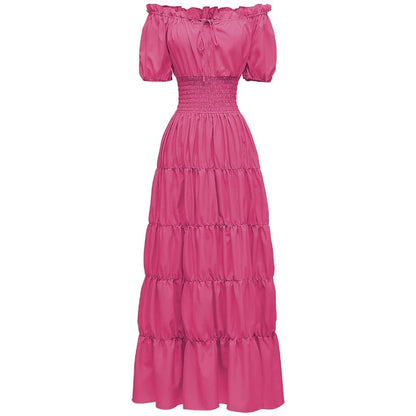 Halloween Women's Summer Boho Maxi Dress with Off-the-Shoulder Design and Ruched Waist for Parties