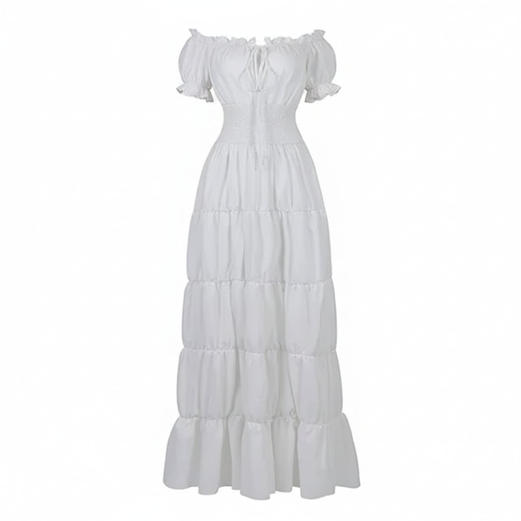 Halloween Women's Summer Boho Maxi Dress with Off-the-Shoulder Design and Ruched Waist for Parties