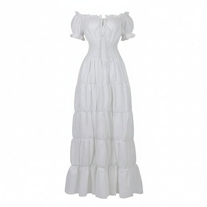 Halloween Women's Summer Boho Maxi Dress with Off-the-Shoulder Design and Ruched Waist for Parties