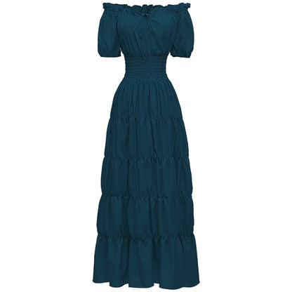 Halloween Women's Summer Boho Maxi Dress with Off-the-Shoulder Design and Ruched Waist for Parties