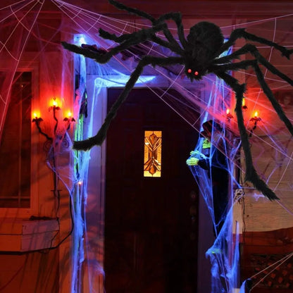 Halloween Giant Spider Garden Decoration with Glowing Eyes and Web