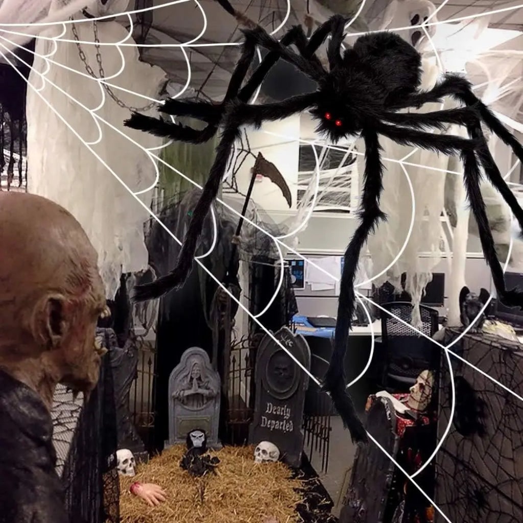 Halloween Giant Spider Garden Decoration with Glowing Eyes and Web