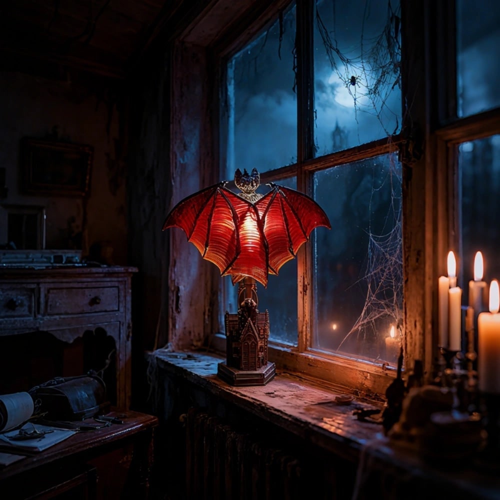 Halloween Gothic Table Lamp with Bat Shade for Interior Decoration
