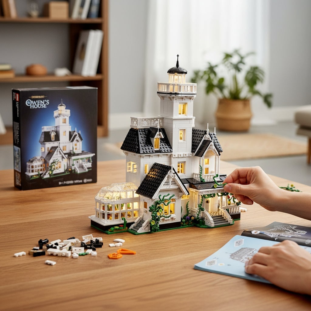 Halloween Construction Blocks Victorian House with LED Lighting and Plastic Play Pieces