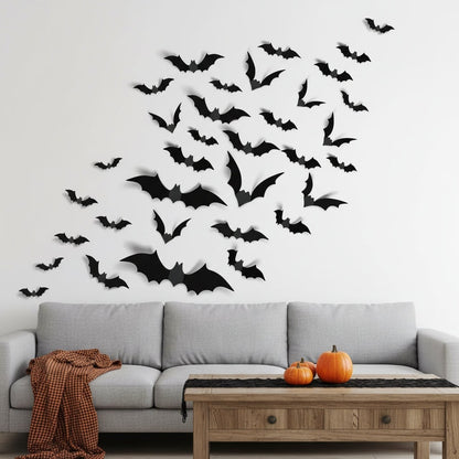 Halloween Wall Decorations 3D Bats Three-Dimensional Stickers for Home and Windows