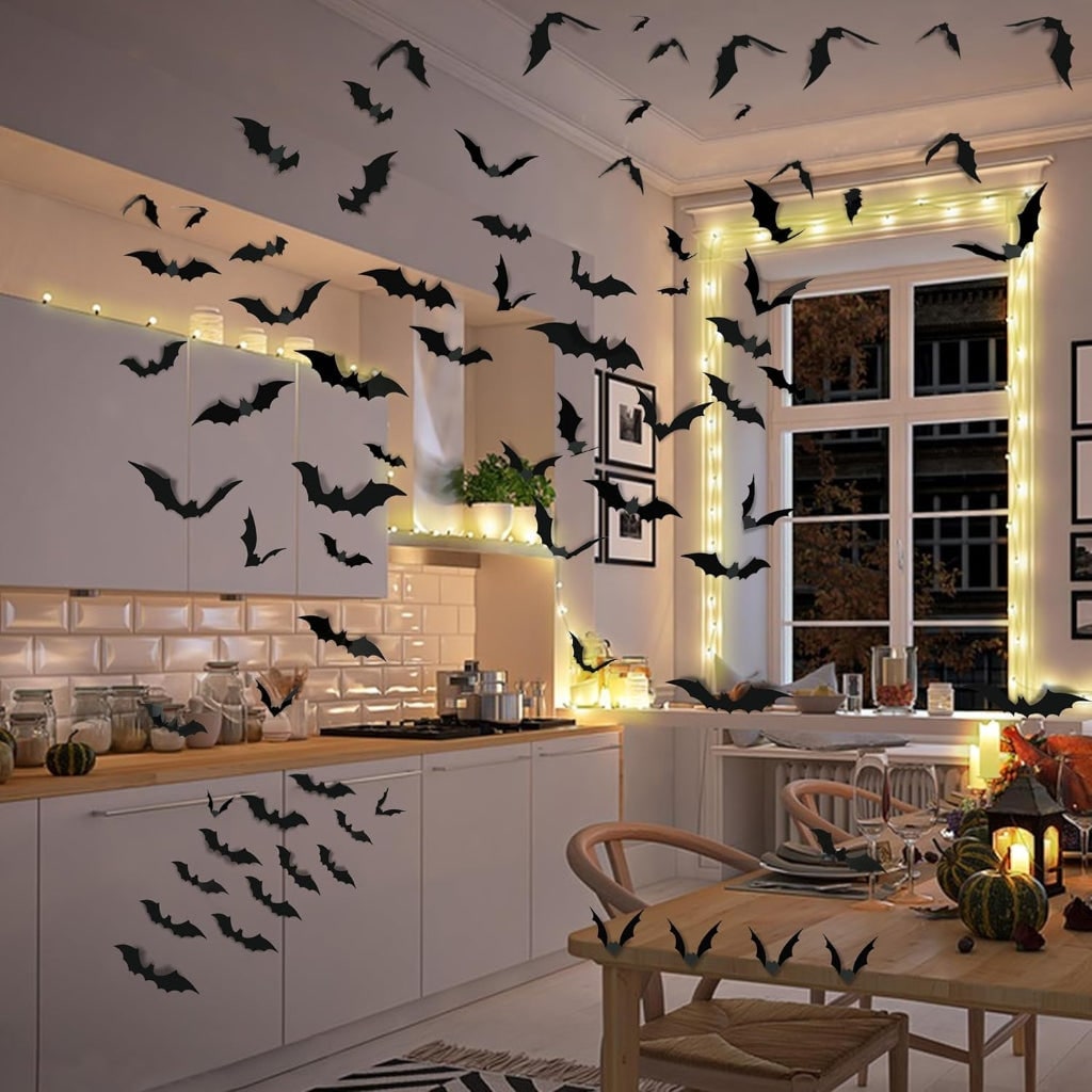Halloween Wall Decorations 3D Bats Three-Dimensional Stickers for Home and Windows