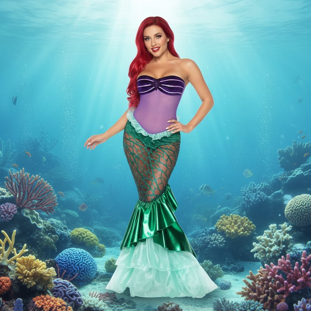 Halloween Women's Costume: Mermaid Outfit with Corset and Sequin Skirt for Carnival