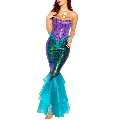 Halloween Women's Costume: Mermaid Outfit with Corset and Sequin Skirt for Carnival