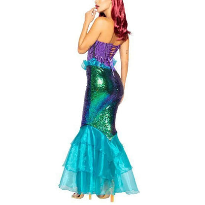Halloween Women's Costume: Mermaid Outfit with Corset and Sequin Skirt for Carnival