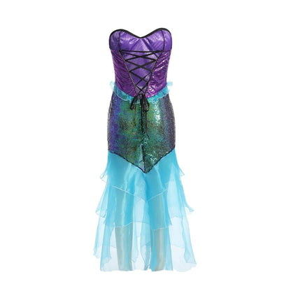Halloween Women's Costume: Mermaid Outfit with Corset and Sequin Skirt for Carnival