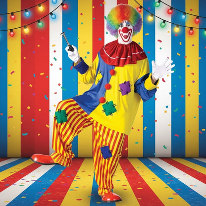 Halloween Carnival Clown Costume for Children with a Striped Tunic and Red Collar