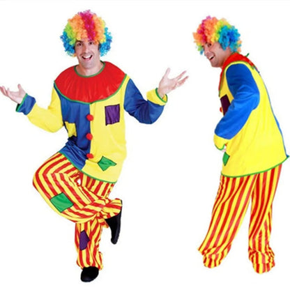 Halloween Carnival Clown Costume for Children with a Striped Tunic and Red Collar