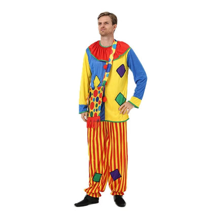 Halloween Carnival Clown Costume for Children with a Striped Tunic and Red Collar