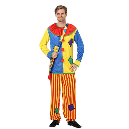 Halloween Carnival Clown Costume for Children with a Striped Tunic and Red Collar