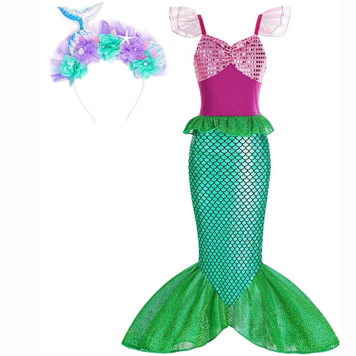 Halloween Mermaid Carnival Costume for Children with Tulle Skirt and Accessories