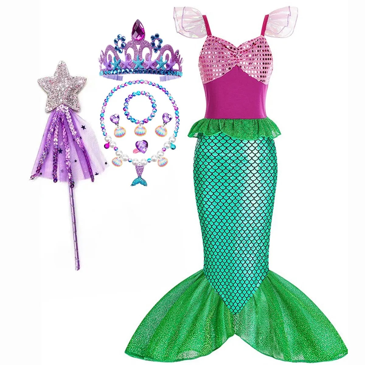Halloween Mermaid Carnival Costume for Children with Tulle Skirt and Accessories