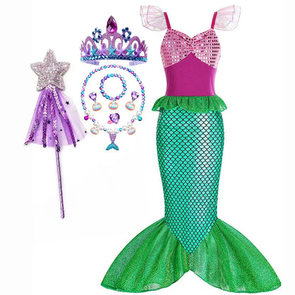 Halloween Mermaid Carnival Costume for Children with Tulle Skirt and Accessories