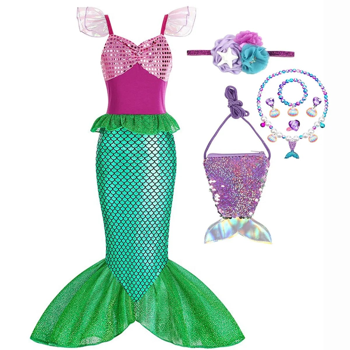 Halloween Mermaid Carnival Costume for Children with Tulle Skirt and Accessories