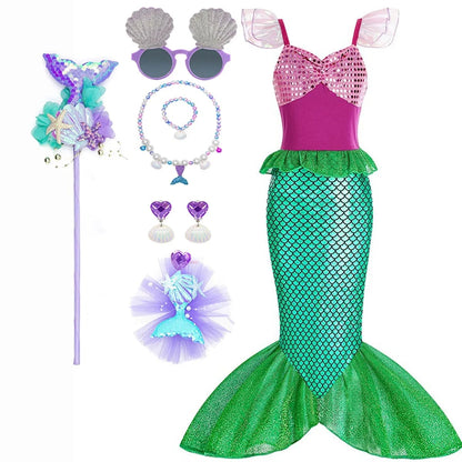 Halloween Mermaid Carnival Costume for Children with Tulle Skirt and Accessories