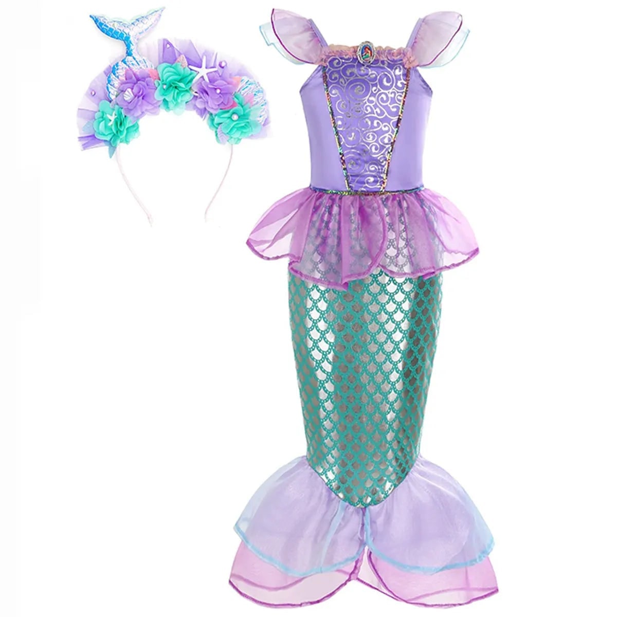 Halloween Mermaid Carnival Costume for Children with Tulle Skirt and Accessories