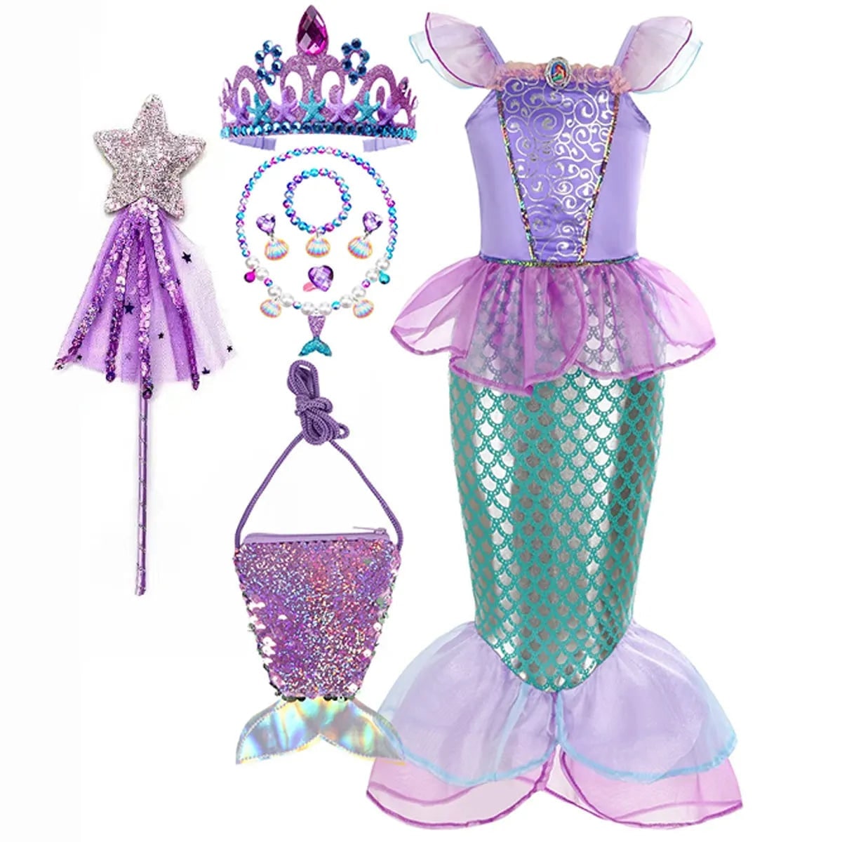 Halloween Mermaid Carnival Costume for Children with Tulle Skirt and Accessories