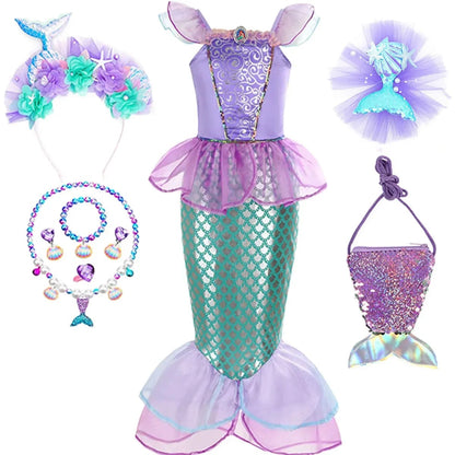 Halloween Mermaid Carnival Costume for Children with Tulle Skirt and Accessories