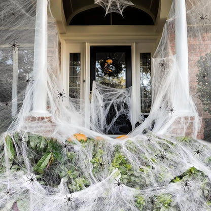 Halloween Artificial Spider Web with Spiders, Indoor and Outdoor Decoration