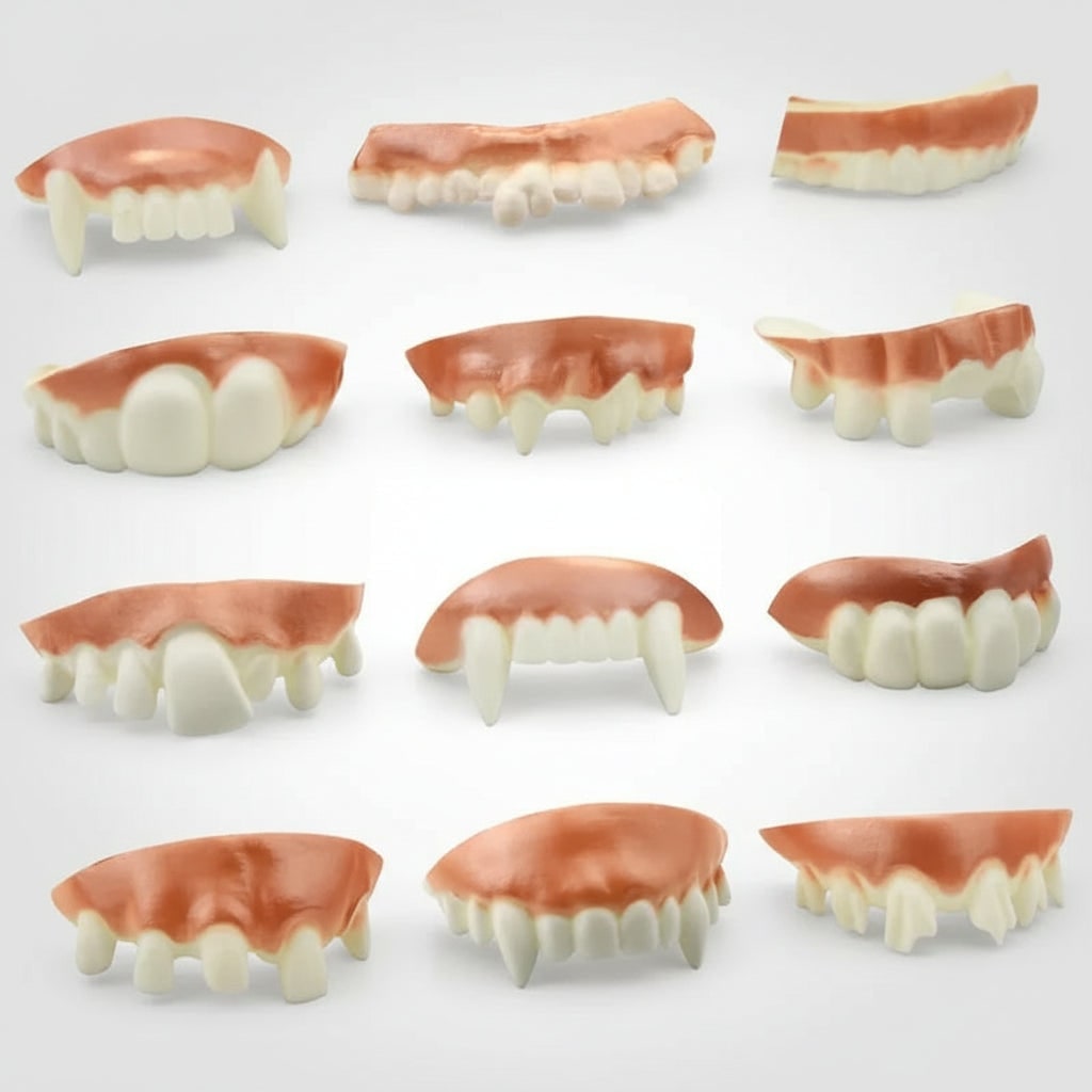 Halloween Fake Vampire Teeth with Flexible Caps and Fake Blood for Children and Adults