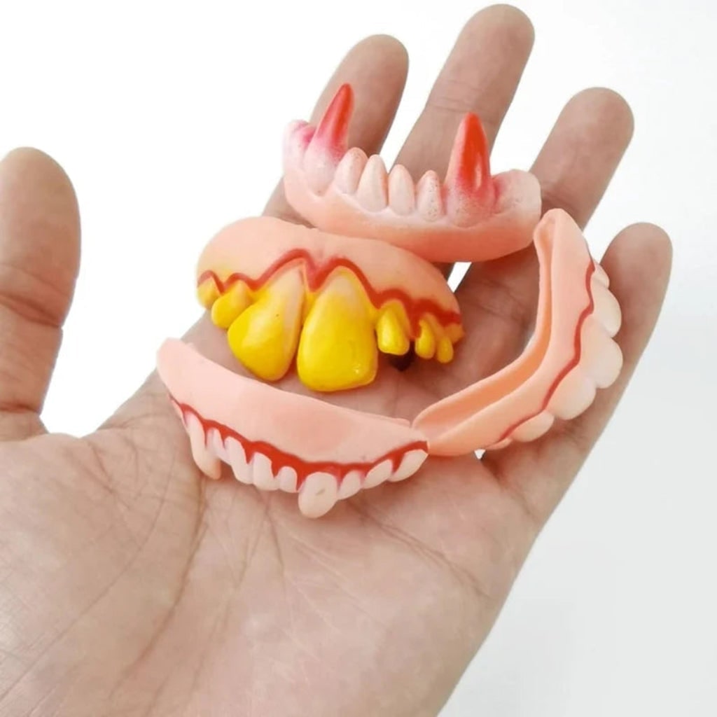 Halloween Fake Vampire Teeth with Flexible Caps and Fake Blood for Children and Adults