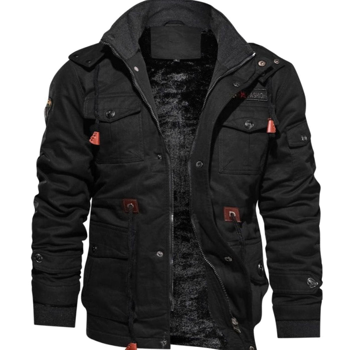 Alexander | Herren Winterjacke Warm Fleece-gefüttert Cargo-Stil Stehkragen