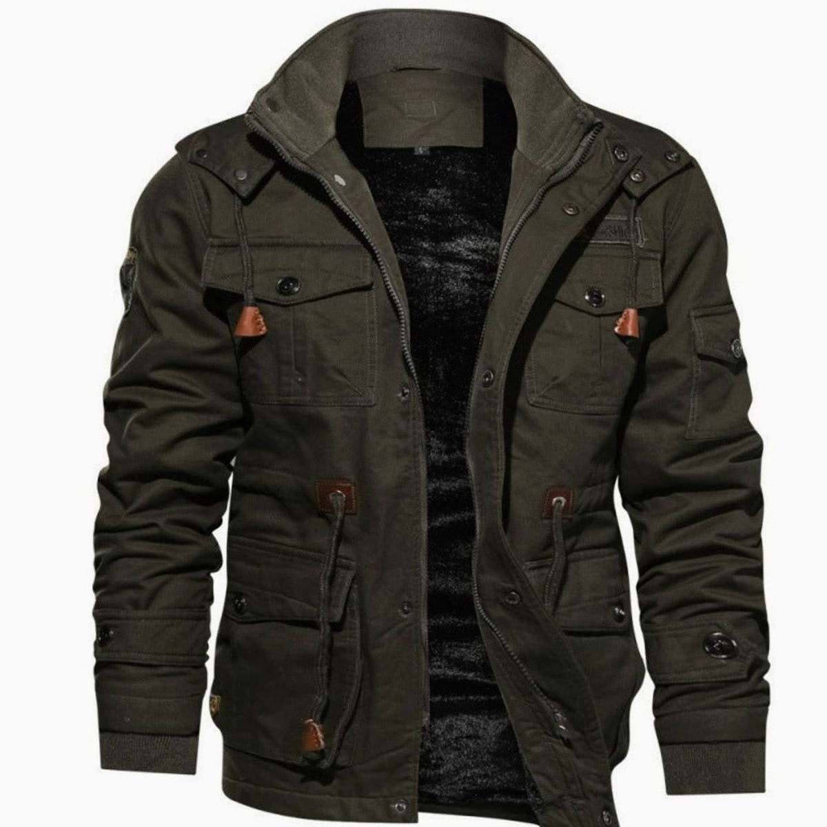 Alexander | Herren Winterjacke Warm Fleece-gefüttert Cargo-Stil Stehkragen