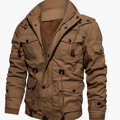 Alexander | Herren Winterjacke Warm Fleece-gefüttert Cargo-Stil Stehkragen