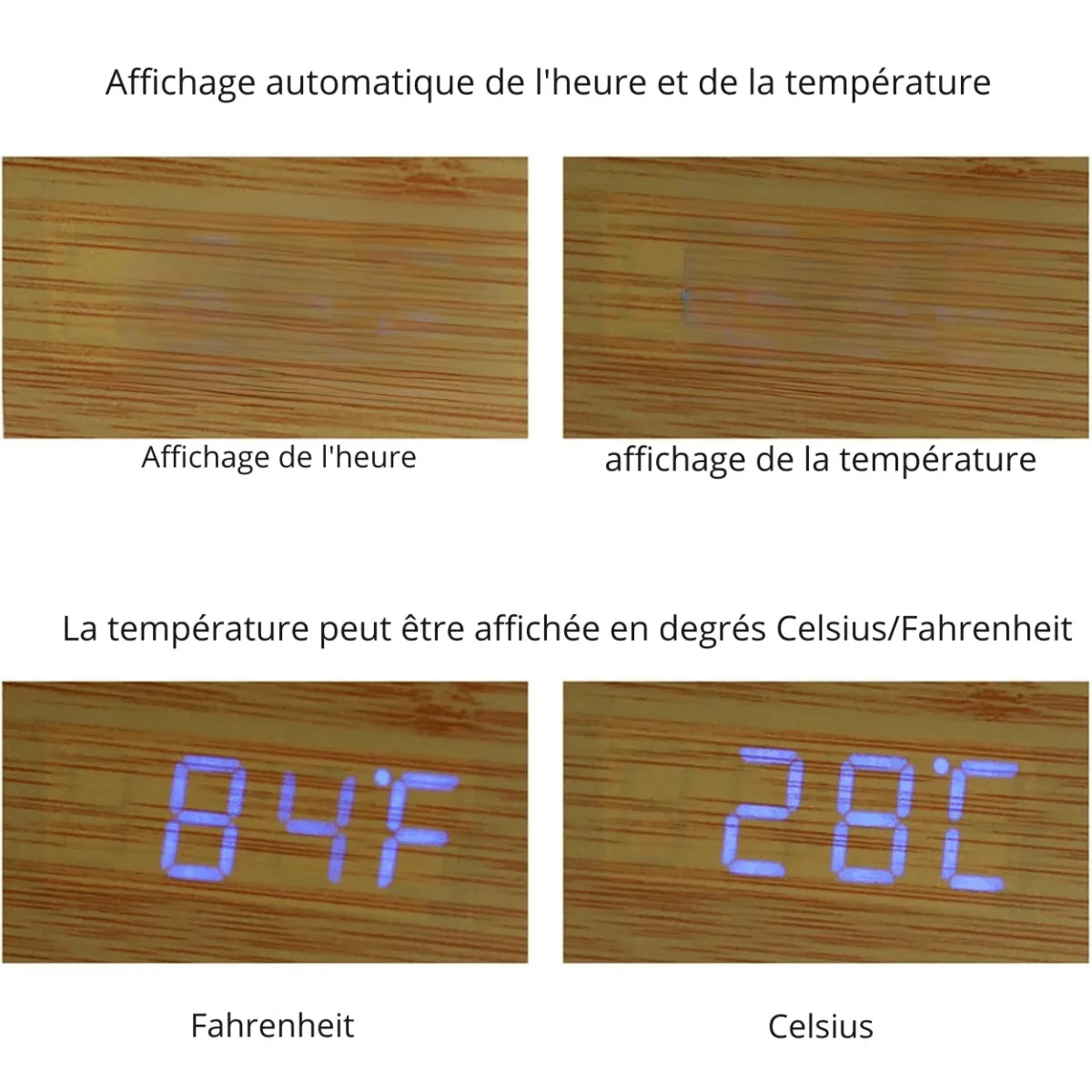Horloge Numérique Moderne en Bois - Rondor