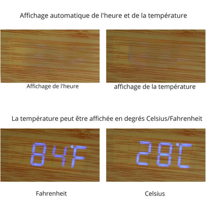 Horloge Numérique Moderne en Bois - Rondor