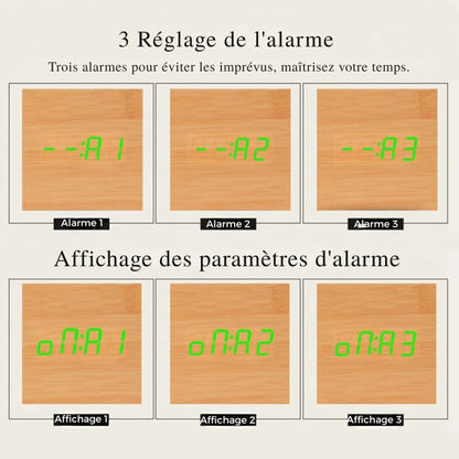 Horloge Numérique Moderne en Bois - Rondor