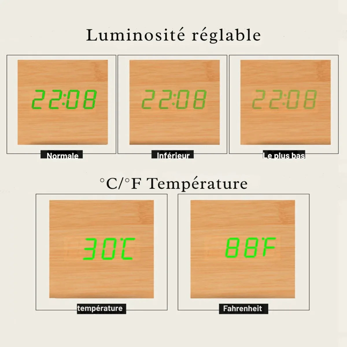 Horloge Numérique Moderne en Bois - Rondor